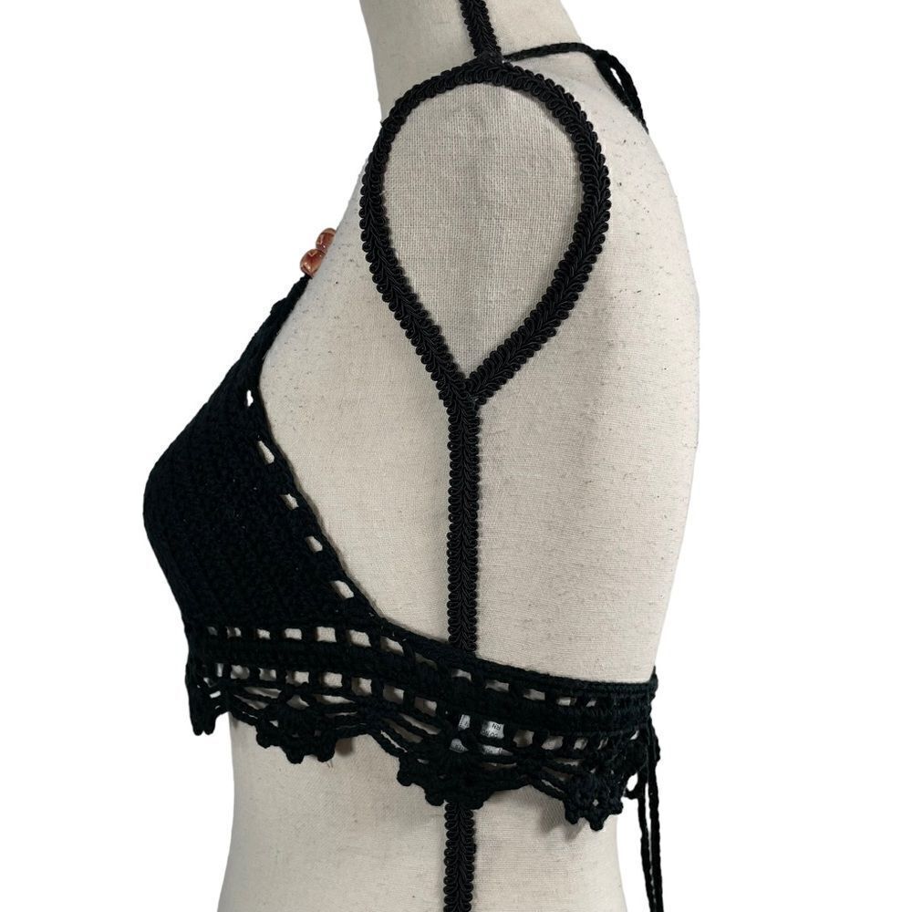 Bear Dance Black Beaded Crochet Bralette Top Small - Picture 4 of 9